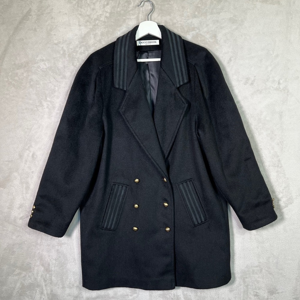 Vintage Donnybrook Black Double Breasted Nautical Coat USA Womens XL 16
